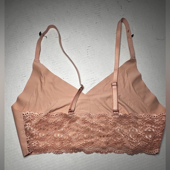 THALIA SODI Bralette Wireless Super Soft Front Lace Back Large Missing Pads Nude - Picture 2 of 12